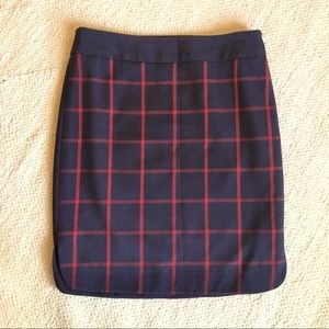 Navy & Red Windowpane Plaid Skirt